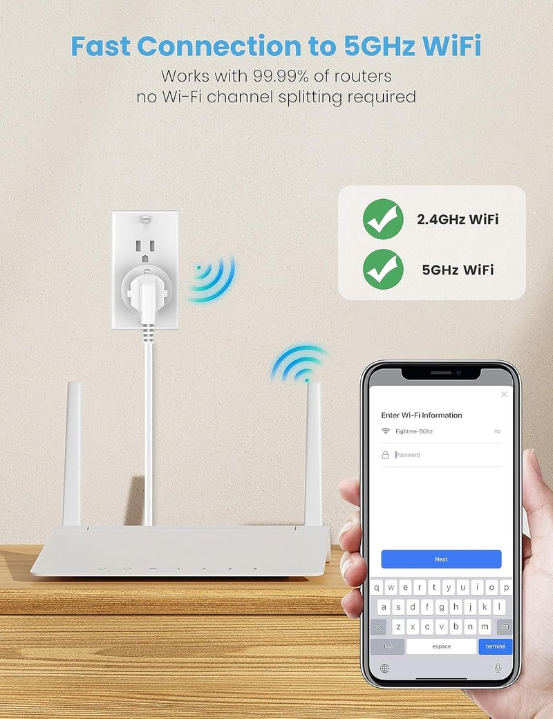 EIGHTREE Smart Plug for 5GHz & 2.4GHz, Smart Outlet WiFi Socket with APP Remote Control, Compatible with Alexa, 2 Pack - Image 4